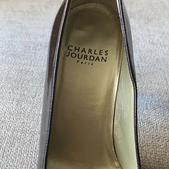 Charles Jourdan Paris Brown Patent Leather Pumps with 3 in Block Heels Size 4.5M - Picture 5 of 8